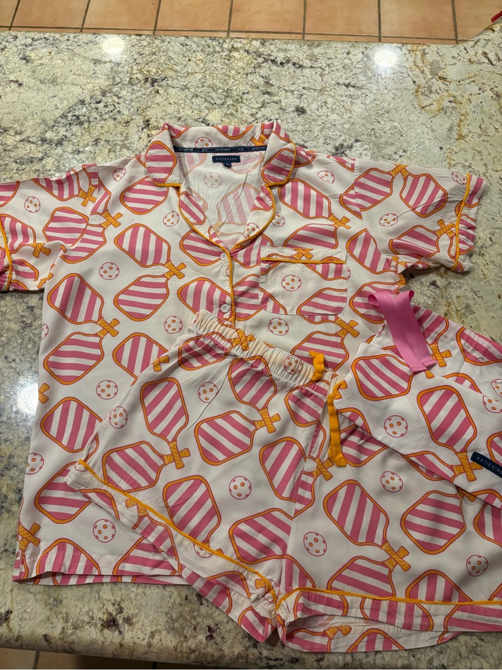Women’s Pink & Cream Printed Short Pajama Set Size Large